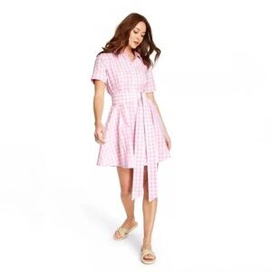 LISA MARIE FERNANDEZ X TARGET gingham pink button down, collared mini dress